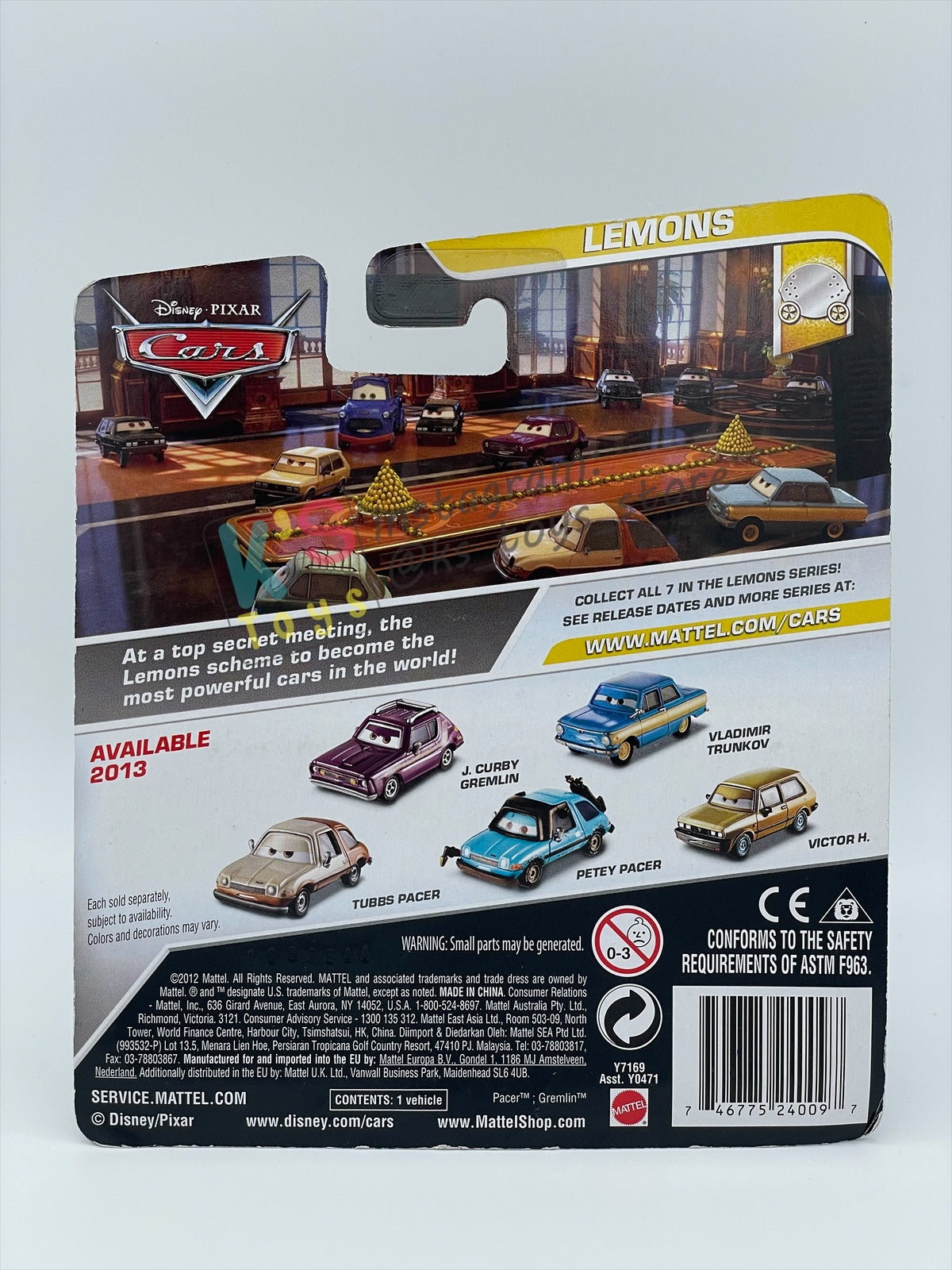 DISNEY PIXAR CARS BY MATTEL 1:55 - J. CURBY GREMLIN - LEMONS SERIES - BNIP