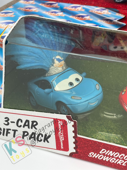 Gift Set Disney Pixar Cars 1:55 - 3-CAR GIFT PACK DINOCO SHOWGIRL #1 AGGRO LIGHTNING MCQUEEN AND DINOCO SHOWGIRL #2  - BNIP