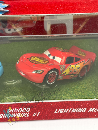 Gift Set Disney Pixar Cars 1:55 - 3-CAR GIFT PACK DINOCO SHOWGIRL #1 AGGRO LIGHTNING MCQUEEN AND DINOCO SHOWGIRL #2  - BNIP