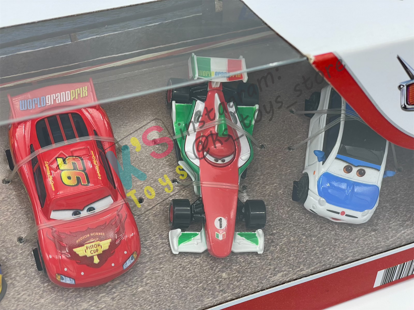 PORTO CORSA RACE - 5-PACK; FRANK CLUTCHENSON, CLUTCH FOSTER, LIGHTNING MCQUEEN WITH RACING WHEELS, FRANCESCO BERNOULLI AND JEFF GORVETTE - BNIP