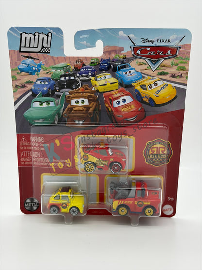 MINI RACERS DISNEY PIXAR CARS 3-PACK BY MATTEL  "RACE & RESCUE LIGHTNING MCQUEEN, RACE & RESCUE LUIGI, AND RACE & RESCUE MATER" - 2026 RELEASE - BNIP