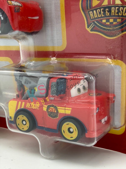 MINI RACERS DISNEY PIXAR CARS 3-PACK BY MATTEL  "RACE & RESCUE LIGHTNING MCQUEEN, RACE & RESCUE LUIGI, AND RACE & RESCUE MATER" - 2026 RELEASE - BNIP