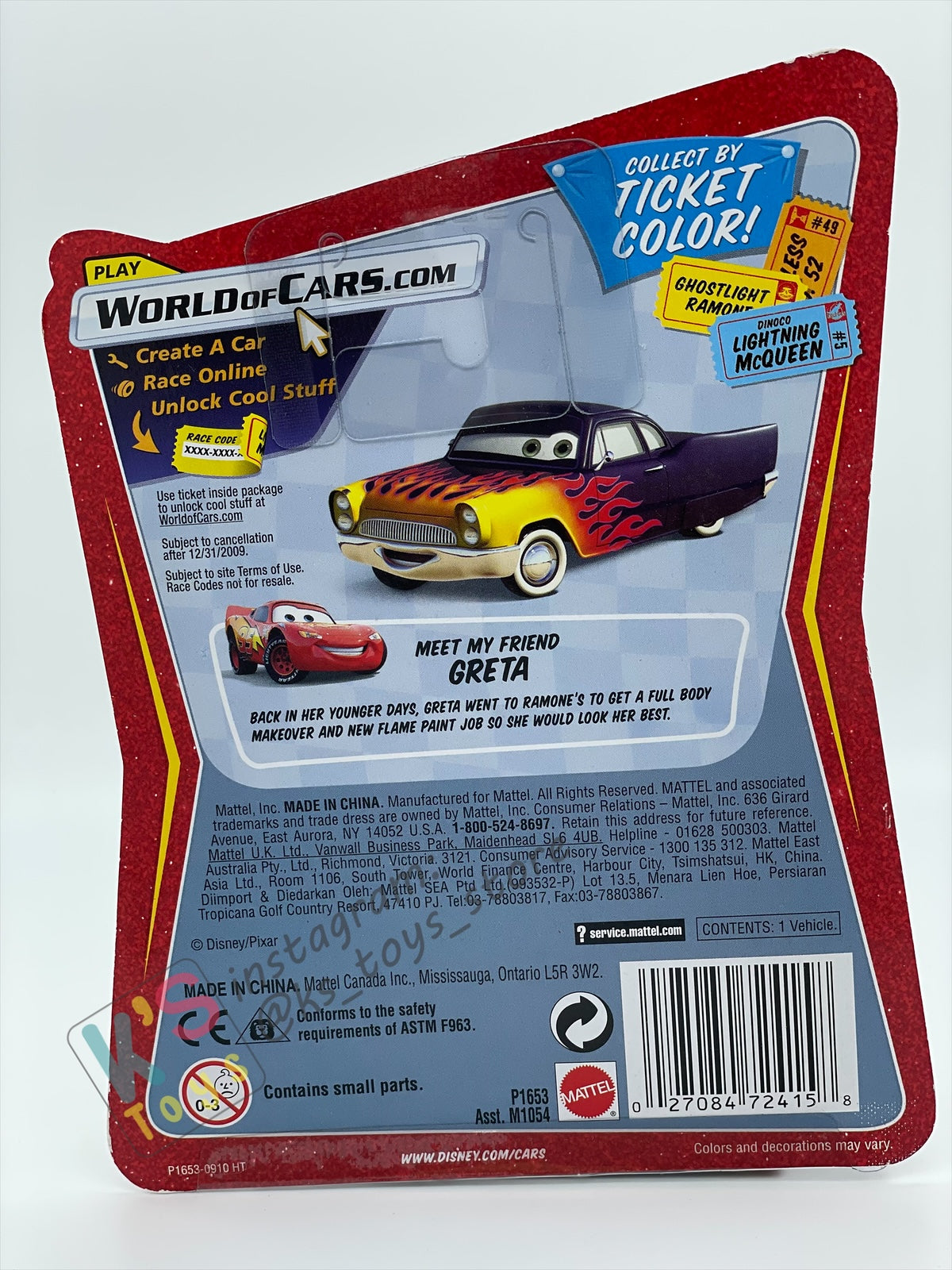DISNEY PIXAR CARS BY MATTEL, VITOLINE PITTY - RACE ORAMA SERIES - BNIP