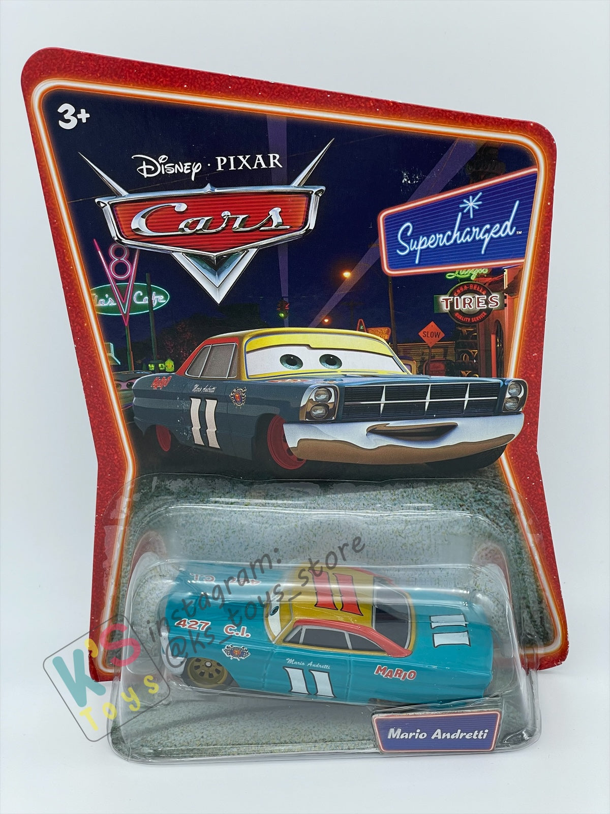 DISNEY PIXAR CARS BY MATTEL, MARIO ANDRETTI GOLD RIMS - SUPERCHARGED SERIES - BNIP