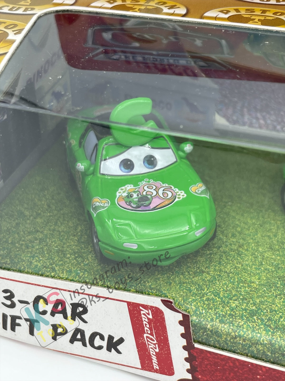 DISNEY PIXAR CARS BY MATTEL - RACE ORAMA 3 PACK - CHICK FAN MIA, CHICK FAN TIA AND CHICK HICKS - BNIB