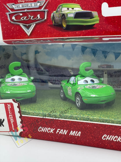 DISNEY PIXAR CARS BY MATTEL - RACE ORAMA 3 PACK - CHICK FAN MIA, CHICK FAN TIA AND CHICK HICKS - BNIB