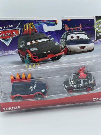 Disney Pixar Cars 1:55 2-Pack Yokoza and Chisaki - Tuners - BNIP - READ DESCRIPTION!!!!!!!