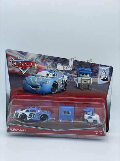 Disney Pixar Cars 1:55 by Mattel 2-Pack, "RUBY “EASY” OAKS AND EASY IDLE PITTY" - PISTON CUP SERIES - BNIP READ DESCRIPTION!!!!!!!!!