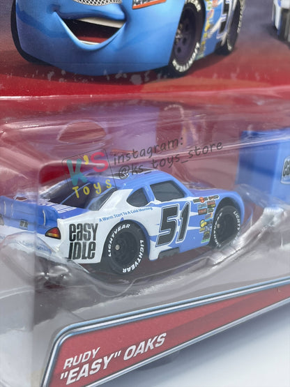 Disney Pixar Cars 1:55 by Mattel 2-Pack, "RUBY “EASY” OAKS AND EASY IDLE PITTY" - PISTON CUP SERIES - BNIP READ DESCRIPTION!!!!!!!!!