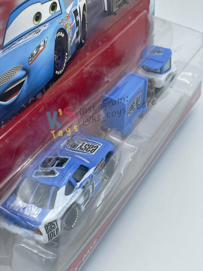 Disney Pixar Cars 1:55 by Mattel 2-Pack, "RUBY “EASY” OAKS AND EASY IDLE PITTY" - PISTON CUP SERIES - BNIP READ DESCRIPTION!!!!!!!!!