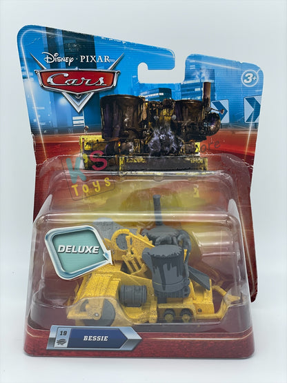 DELUXE DISNEY PIXAR CARS BY MATTEL, "BESSIE" FIRST RELEASED - BNIP - PACKAGING IS NOT IN MINT CONDITION