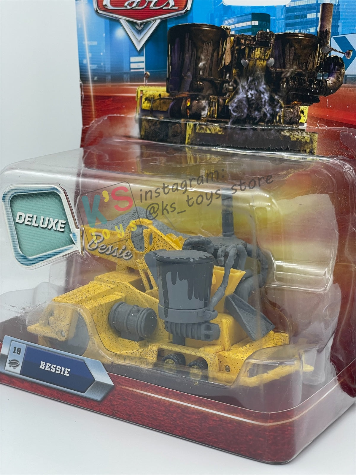 DELUXE DISNEY PIXAR CARS BY MATTEL, "BESSIE" FIRST RELEASED - BNIP - PACKAGING IS NOT IN MINT CONDITION