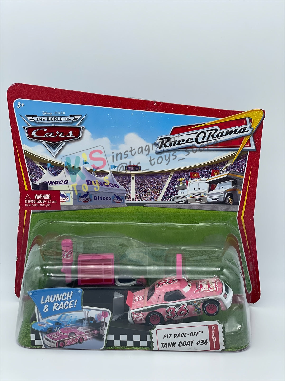 Disney Pixar Cars 1:55 by MATTEL, "PIT RACE-OFF TANK COAT #36" , LAUNCH & RACE - BNIP