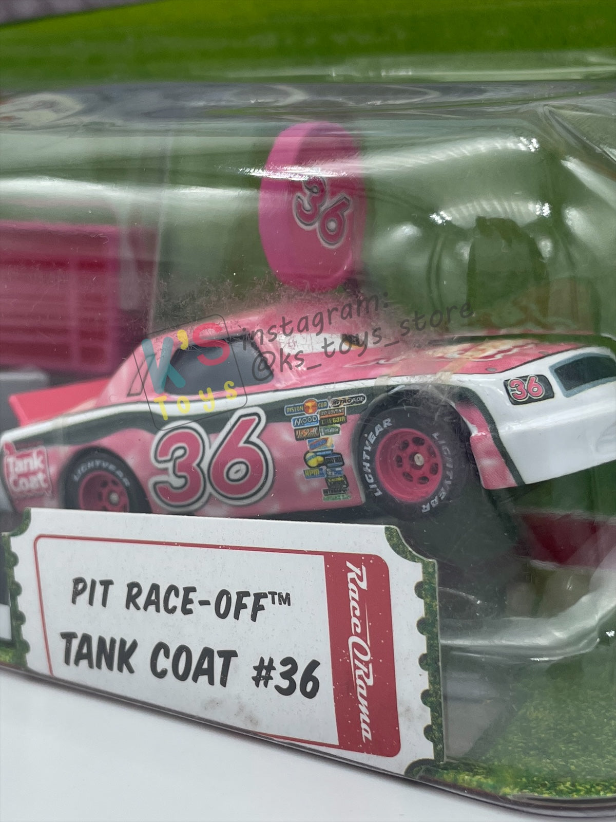 Disney Pixar Cars 1:55 by MATTEL, "PIT RACE-OFF TANK COAT #36" , LAUNCH & RACE - BNIP