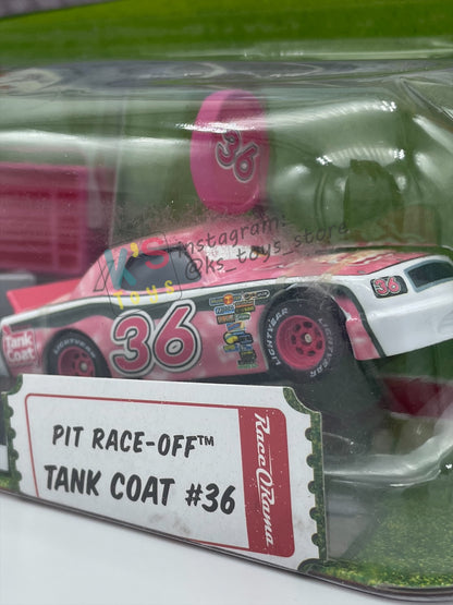 Disney Pixar Cars 1:55 by MATTEL, "PIT RACE-OFF TANK COAT #36" , LAUNCH & RACE - BNIP