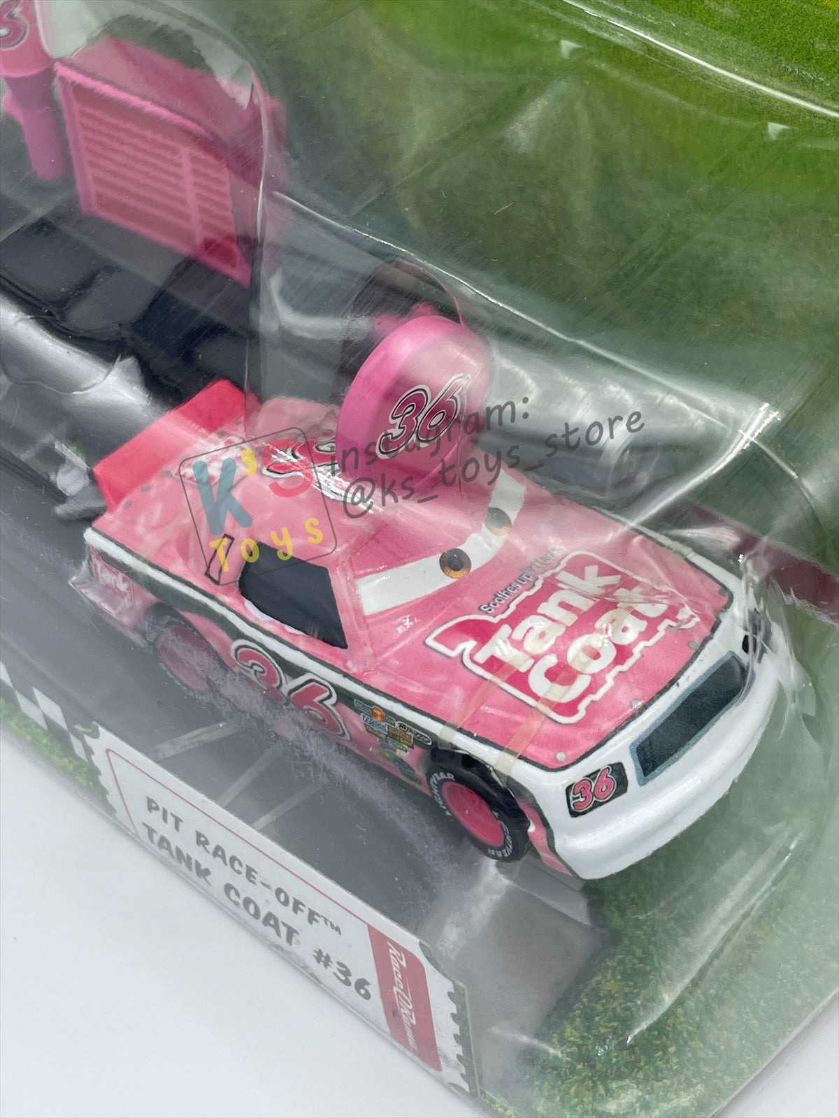 Disney Pixar Cars 1:55 by MATTEL, "PIT RACE-OFF TANK COAT #36" , LAUNCH & RACE - BNIP