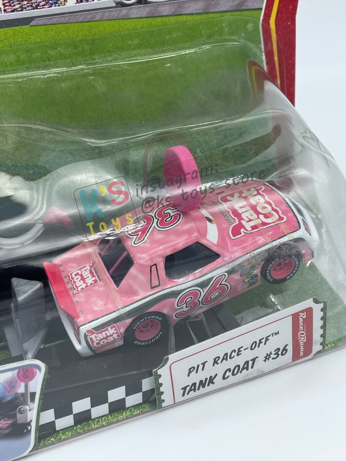 Disney Pixar Cars 1:55 by MATTEL, "PIT RACE-OFF TANK COAT #36" , LAUNCH & RACE - BNIP