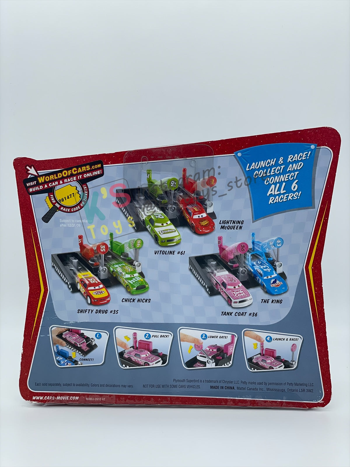 Disney Pixar Cars 1:55 by MATTEL, "PIT RACE-OFF TANK COAT #36" , LAUNCH & RACE - BNIP