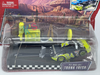 Disney Pixar Cars 1:55 by MATTEL, "PIT RACE-OFF TRUNK FRESH #34" , LAUNCH & RACE - BNIP