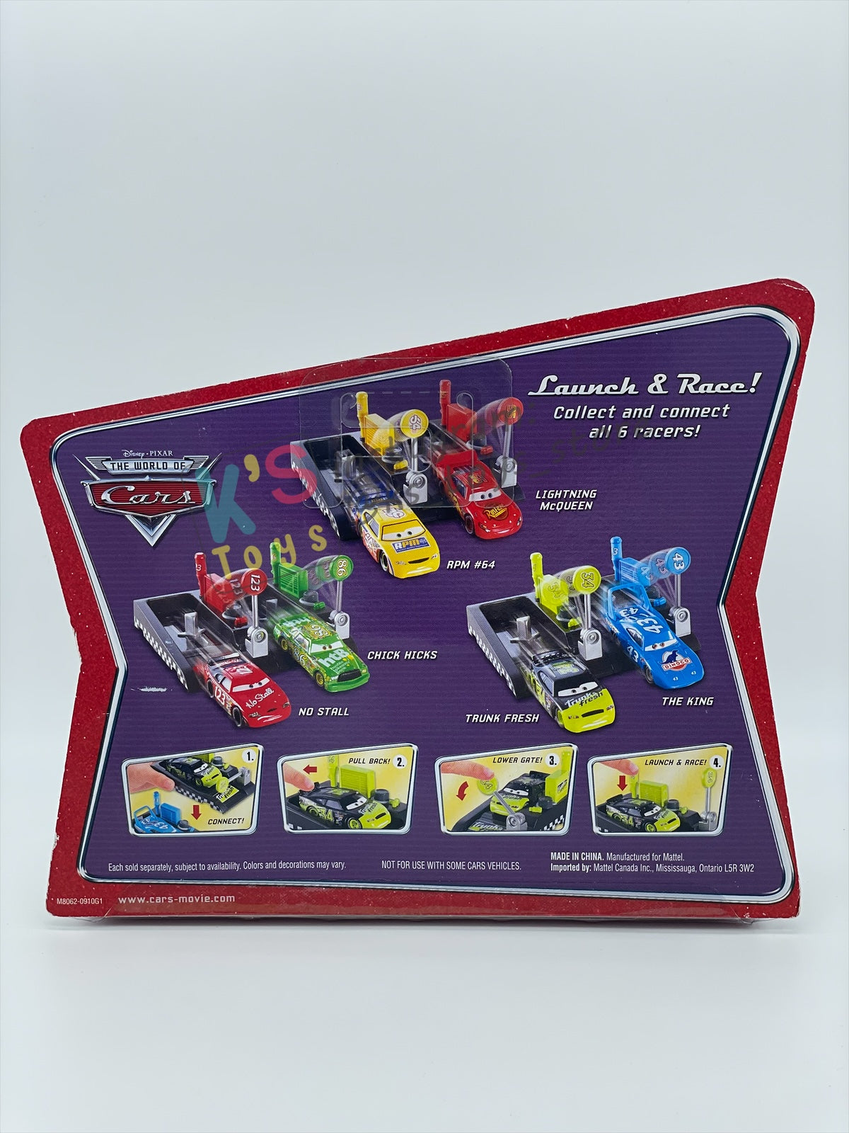 Disney Pixar Cars 1:55 by MATTEL, "PIT RACE-OFF TRUNK FRESH #34" , LAUNCH & RACE - BNIP