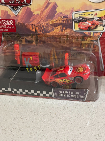 Disney Pixar Cars 1:55 by MATTEL, VALUE 2-PACK "PIT RACE-OFF LIGHTNING MCQUEEN CARS 1 AND NITROADE" LAUCNH AND RACE SERIES - RACE ORAMA - BNIP