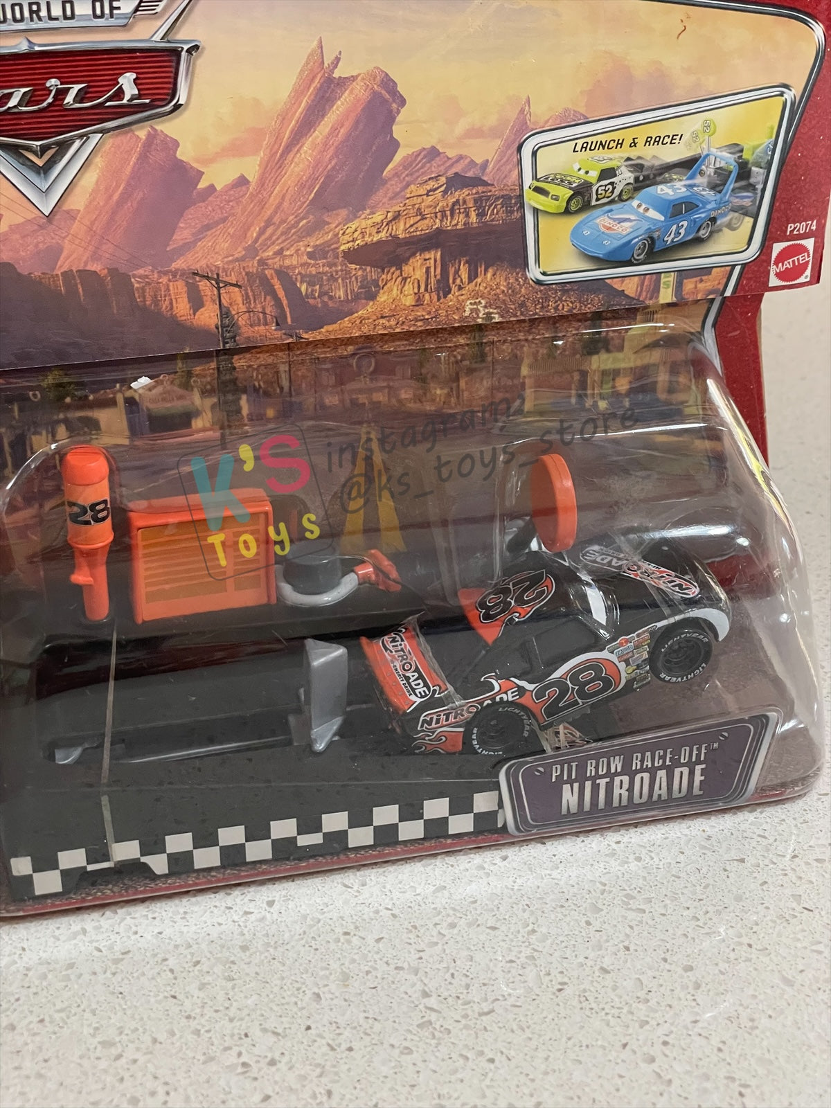 Disney Pixar Cars 1:55 by MATTEL, VALUE 2-PACK "PIT RACE-OFF LIGHTNING MCQUEEN CARS 1 AND NITROADE" LAUCNH AND RACE SERIES - RACE ORAMA - BNIP