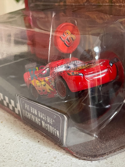 Disney Pixar Cars 1:55 by MATTEL, VALUE 2-PACK "PIT RACE-OFF LIGHTNING MCQUEEN CARS 1 AND NITROADE" LAUCNH AND RACE SERIES - RACE ORAMA - BNIP