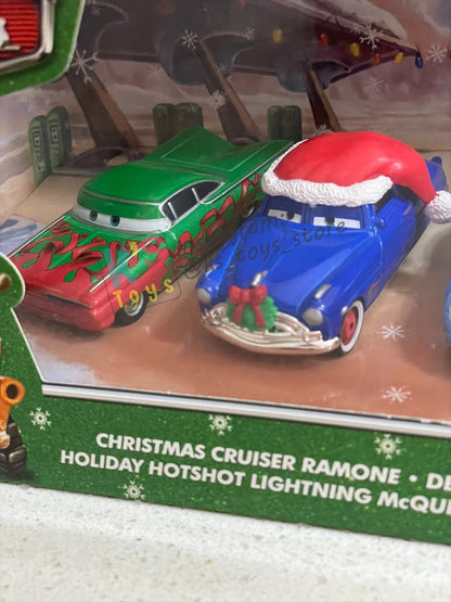 GIFT SET Disney Pixar Cars by MATTEL, EXCLUSIVE 6 PACK MATER SAVES CHRISTMAS - CHRISTMAS CRUISER RAMONE / DECKED OUT DOC HUDSON / SNOW DAY SALLY / HOLIDAY HOTSHOT LIGHTNING MCQUEEN / REINDEER MATER / HOLIDAY SPIRIT SHERIFF - BNIP