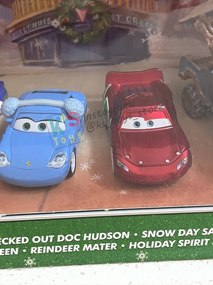 GIFT SET Disney Pixar Cars by MATTEL, EXCLUSIVE 6 PACK MATER SAVES CHRISTMAS - CHRISTMAS CRUISER RAMONE / DECKED OUT DOC HUDSON / SNOW DAY SALLY / HOLIDAY HOTSHOT LIGHTNING MCQUEEN / REINDEER MATER / HOLIDAY SPIRIT SHERIFF - BNIP