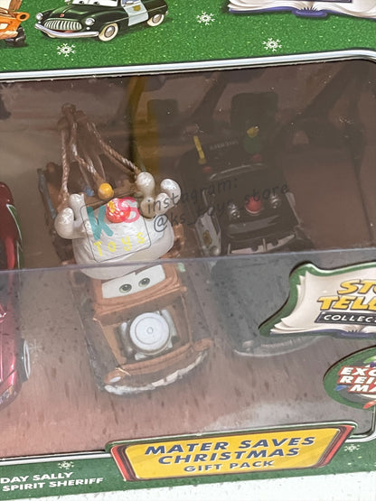 GIFT SET Disney Pixar Cars by MATTEL, EXCLUSIVE 6 PACK MATER SAVES CHRISTMAS - CHRISTMAS CRUISER RAMONE / DECKED OUT DOC HUDSON / SNOW DAY SALLY / HOLIDAY HOTSHOT LIGHTNING MCQUEEN / REINDEER MATER / HOLIDAY SPIRIT SHERIFF - BNIP