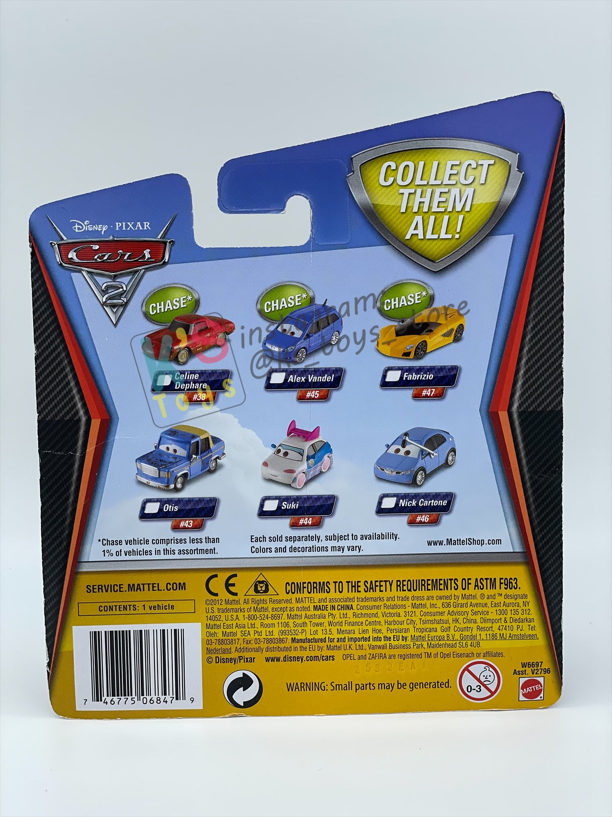 DISNEY PIXAR CARS 1:55 BY MATTEL "FABRIZIO" CHASE CARS 2 SERIES - BNIP