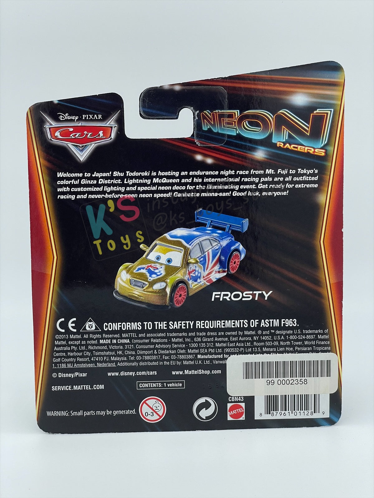 DISNEY PIXAR CARS 1:55 BY MATTEL, "FROSTY" - NEON RACERS SERIES - BNIP