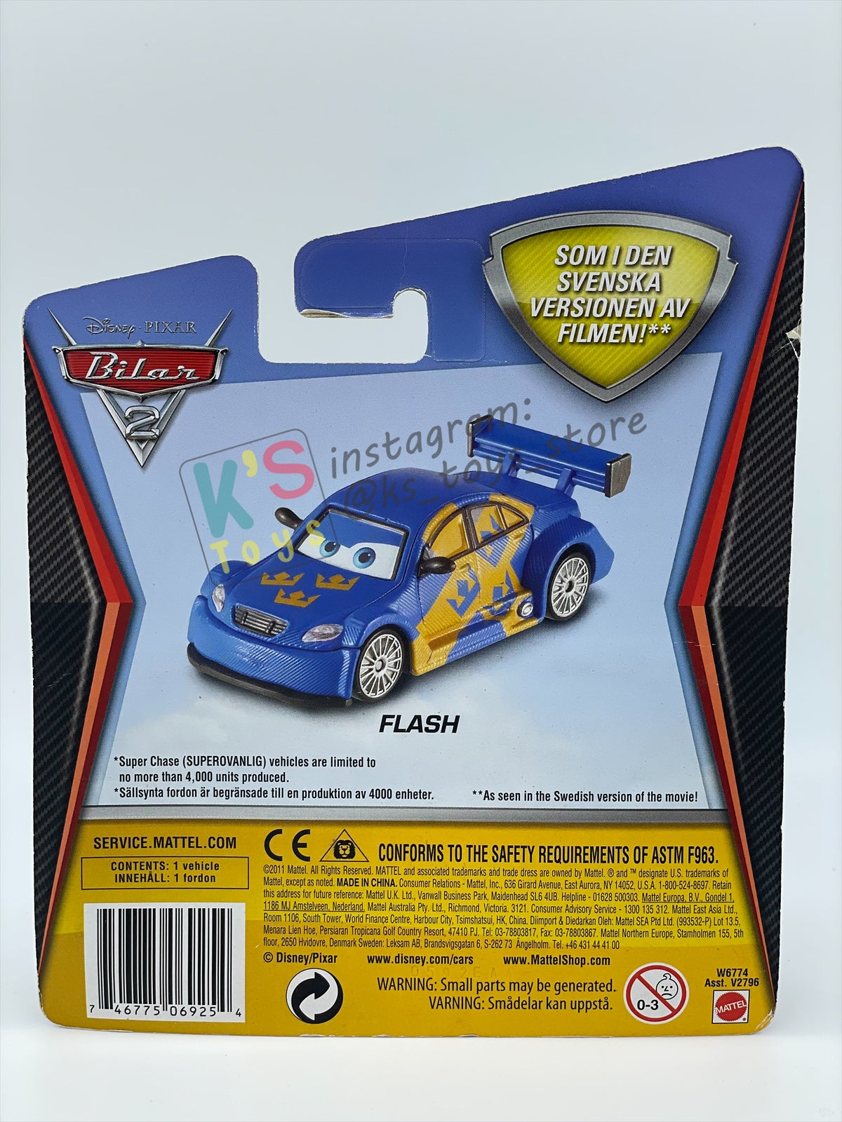 DISNEY PIXAR CARS 1:55 BY MATTEL "FLASH" CHASE CARS 2 SERIES - BNIP