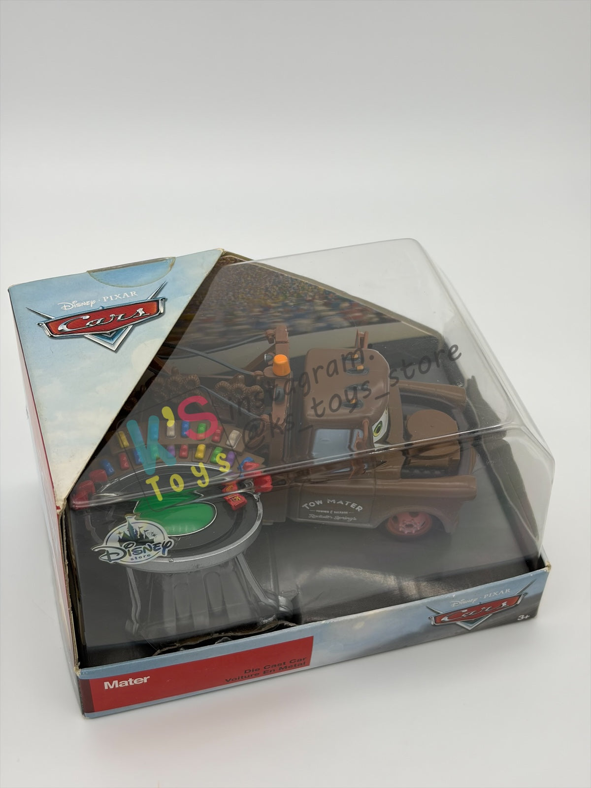 Disney Store Version of Disney Pixar Cars 1:43 - MATER WITH STADIUM/RACE-TRACK HAT - BNIP