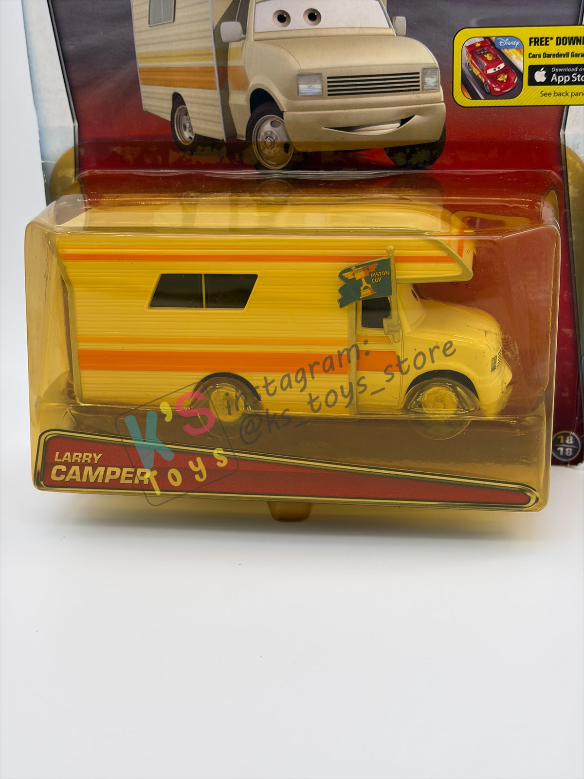RARE DELUXE DISNEY PIXAR CARS BY MATTEL, "LARRY CAMPER" PISTON CUP - BNIP