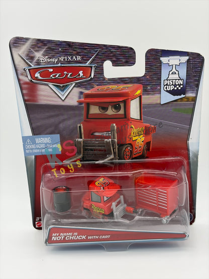 DISNEY PIXAR CARS "MY NAME IS NOT CHUCK WITH CART" PISTON CUP SERIES - BNIP