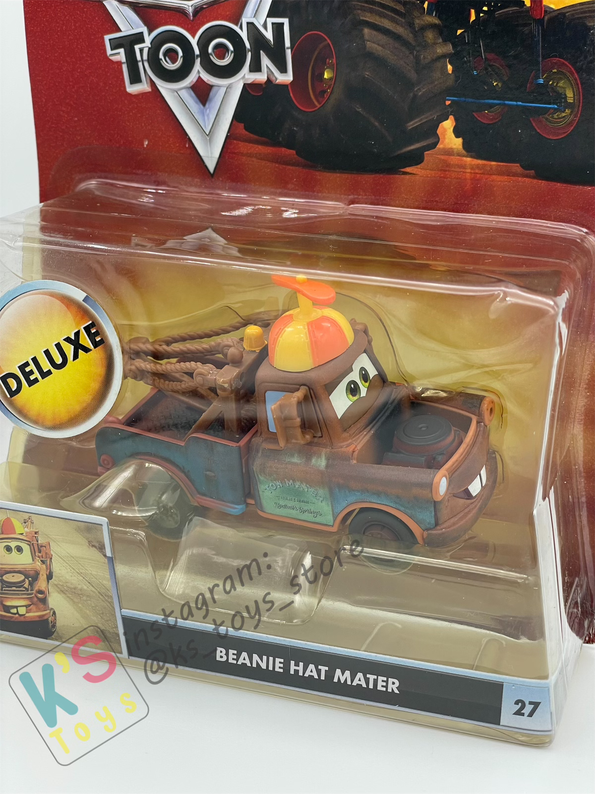 DELUXE DISNEY PIXAR CARS "BEANIE HAT MATER"- MONSTER TRUCK MATER - Cars Toon - BNIP