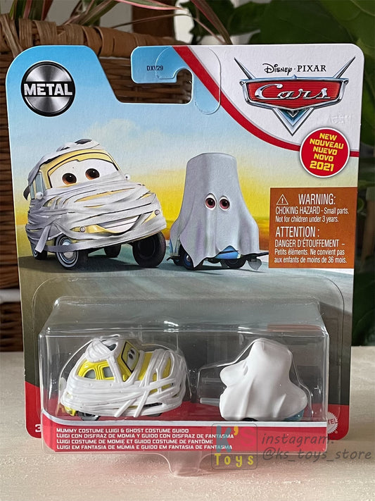 DISNEY PIXAR CARS BY MATTEL, MUMMY COSTUME LUIGI AND GHOST COSTUME GUIDO  - 2021 NEW RELEASE - BNIP