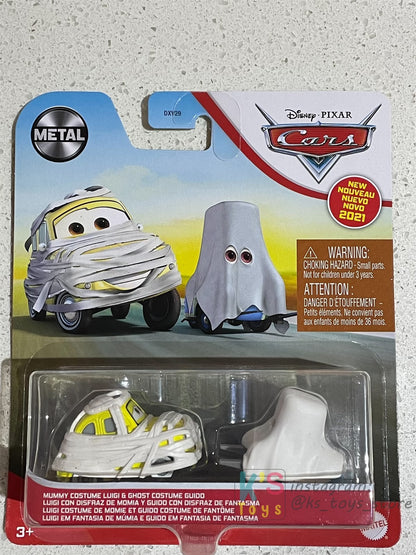 DISNEY PIXAR CARS BY MATTEL, MUMMY COSTUME LUIGI AND GHOST COSTUME GUIDO  - 2021 NEW RELEASE - BNIP
