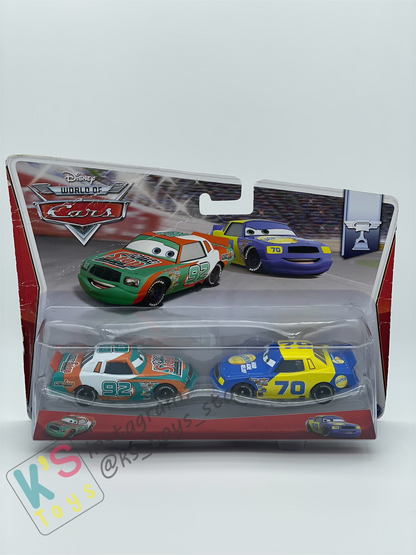 Disney Pixar Cars 1:55 by Mattel 2-Pack Piston Cup, SPUTTER STOP NO. 92 & GASPRIN NO. 70 - BNIP