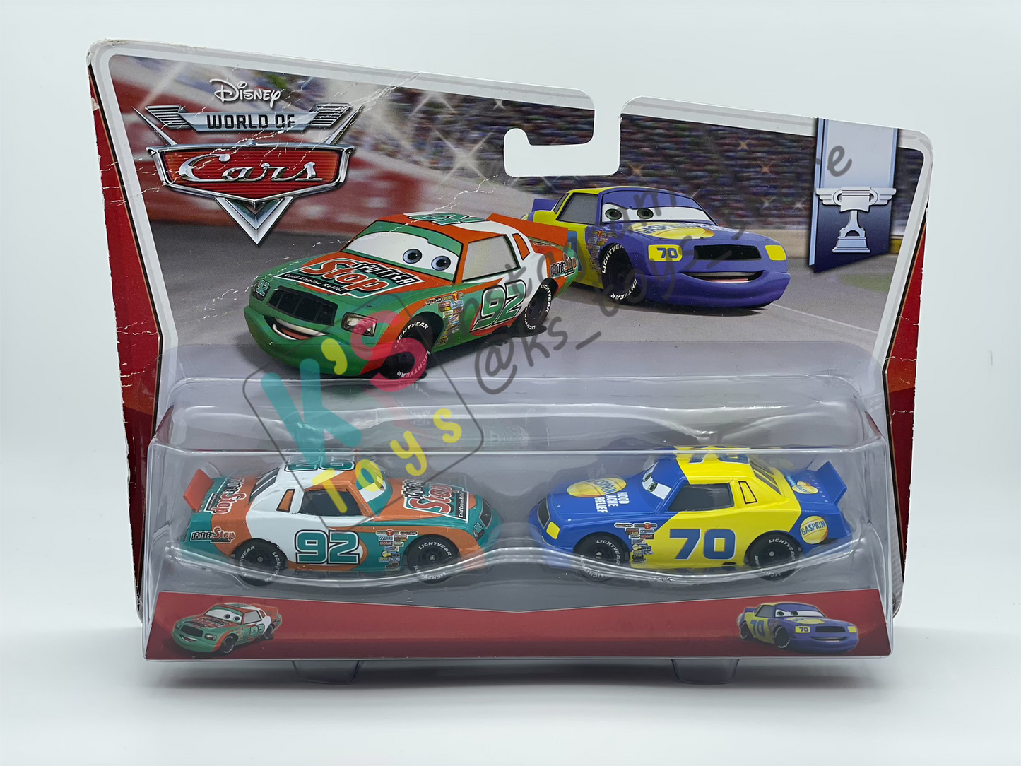 Disney Pixar Cars 1:55 by Mattel 2-Pack Piston Cup, SPUTTER STOP NO. 92 & GASPRIN NO. 70 - BNIP