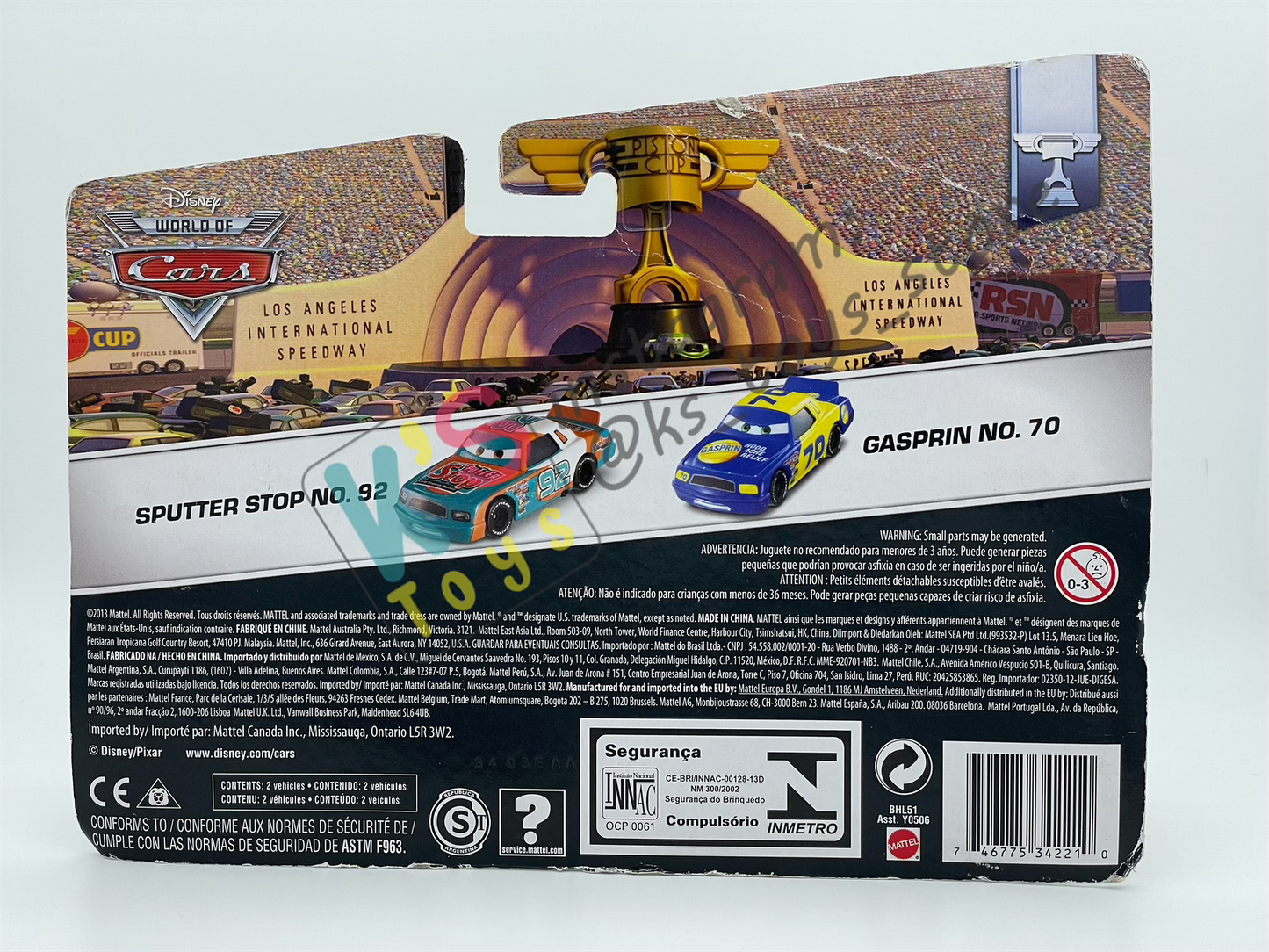 Disney Pixar Cars 1:55 by Mattel 2-Pack Piston Cup, SPUTTER STOP NO. 92 & GASPRIN NO. 70 - BNIP