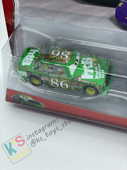 Disney Pixar Cars 1:55 by Mattel 2-Pack Piston Cup, CHICK HICKS & TRANSBERRY JUICE NO. 63 - BNIP