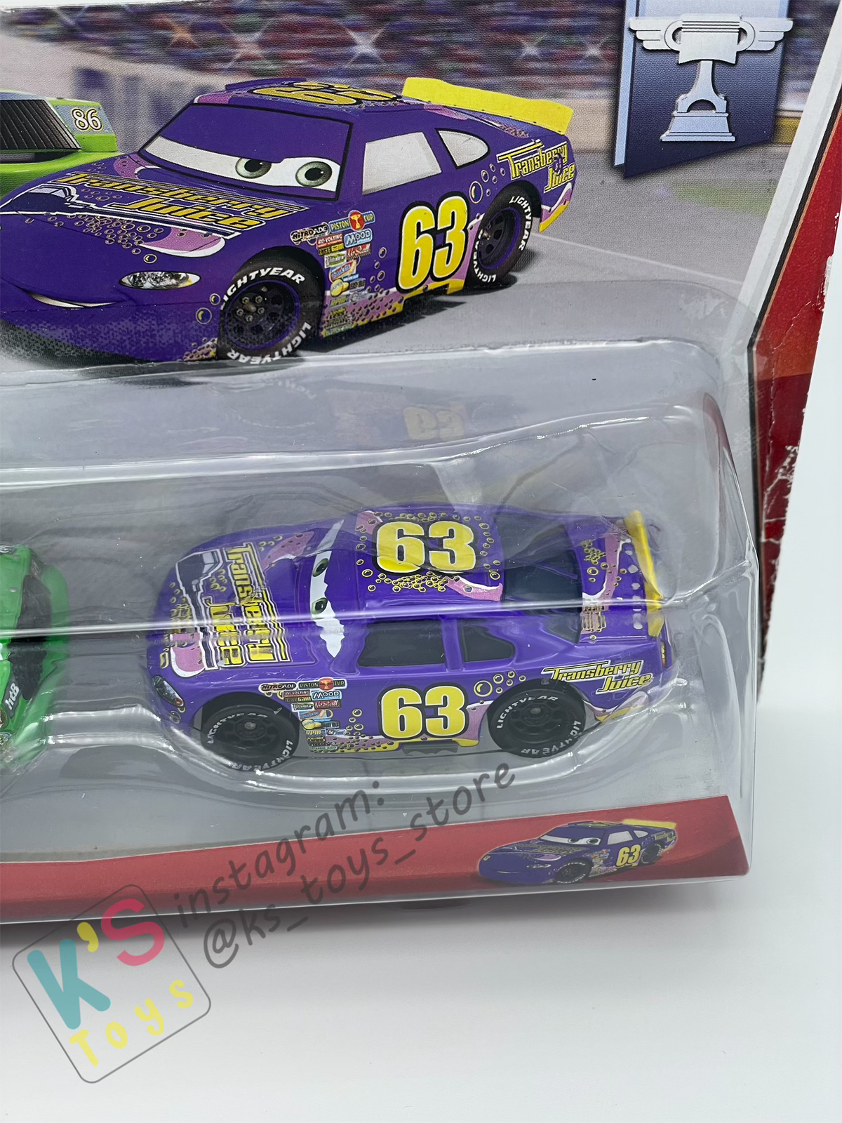 Disney Pixar Cars 1:55 by Mattel 2-Pack Piston Cup, CHICK HICKS & TRANSBERRY JUICE NO. 63 - BNIP