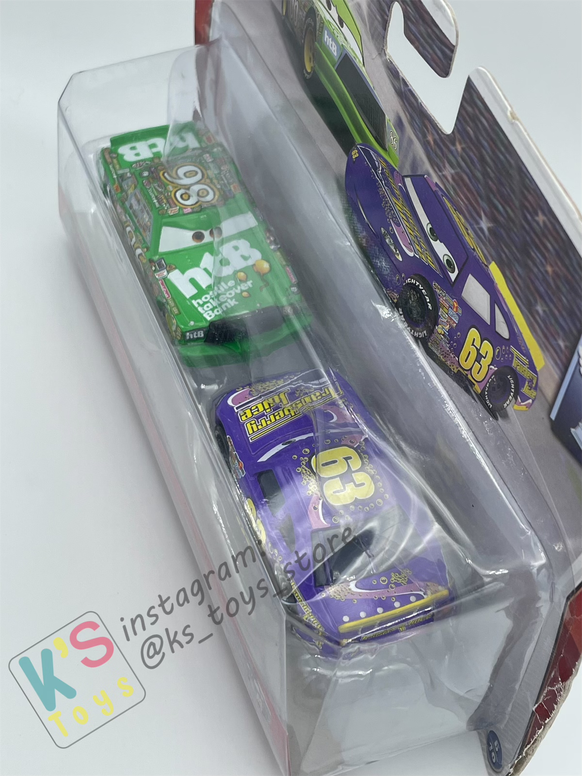 Disney Pixar Cars 1:55 by Mattel 2-Pack Piston Cup, CHICK HICKS & TRANSBERRY JUICE NO. 63 - BNIP