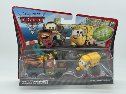 Disney Pixar Cars 1:55 by Mattel 2-Pack Cars 2, RACE TEAM MATER & SAL MACHIANI - BNIP