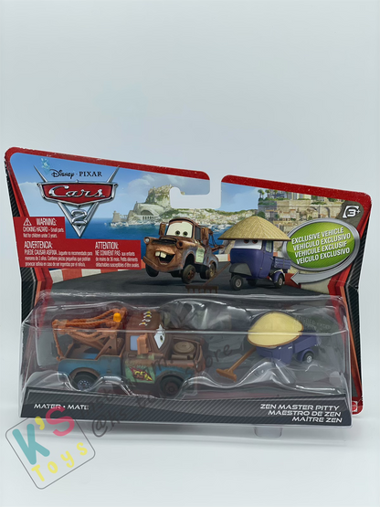 Disney Pixar Cars 1:55 by Mattel 2-Pack Cars 2, RACE TEAM MATER & ZEN MASTER PITTY - BNIP