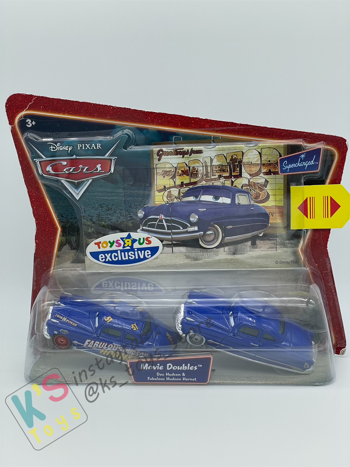 Disney Pixar Cars 1:55 by Mattel 2-Pack Supercharged, FABULOUS HUDSON HORNET & DOC HUDSON - BNIP