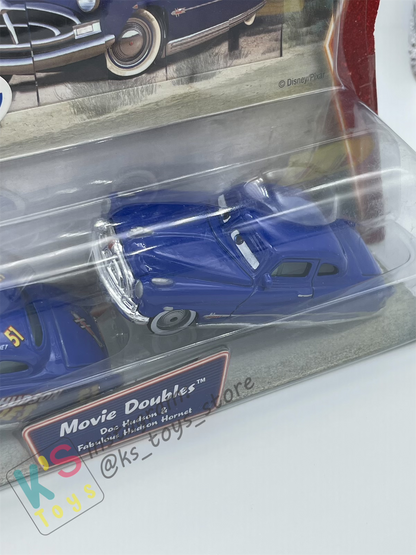 Disney Pixar Cars 1:55 by Mattel 2-Pack Supercharged, FABULOUS HUDSON HORNET & DOC HUDSON - BNIP