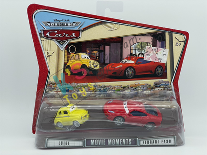 Disney Pixar Cars 1:55 by Mattel 2-Pack MOVIE MOMENTS,  LUIGI & FERRARI F430 - BNIP